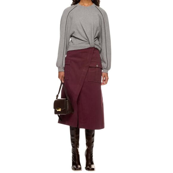 3.1 Phillip Lim Long Sleeve Draped Knit Dress in Gray/Burgundy, Size S - Picture 2 of 9